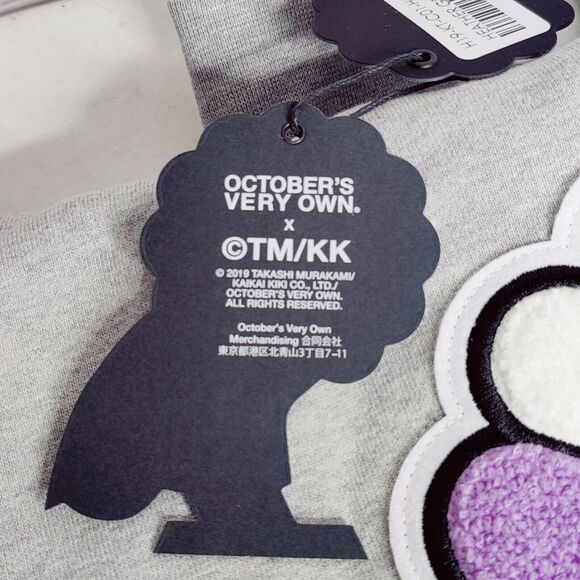 Takashi Murakami OVO Drake Womens Sz Small Chenille Flower Owl Gray Hoodie NWT - Picture 6 of 7